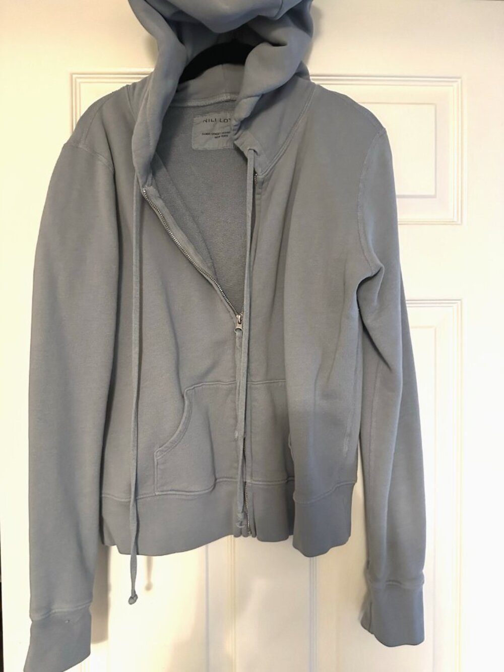 Nili Lotan Callie Distressed Full Zip Hoodie Slate Blue M